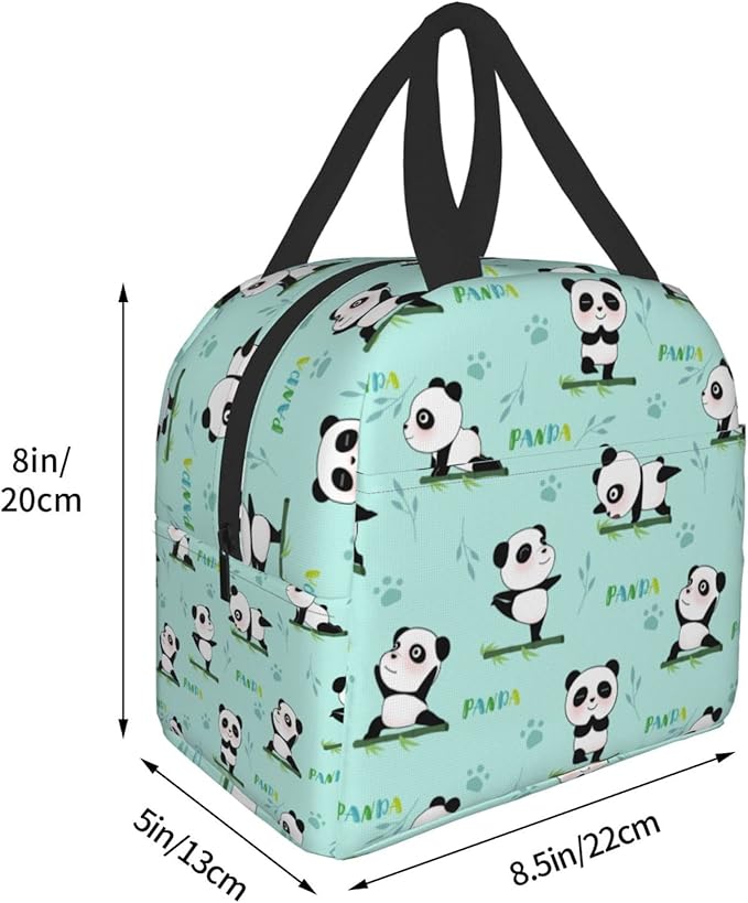 Yoga Pandas Insulated Lunch Bag with Front Pocket,Reusable Cooler Tote with Zipper Use for Men & Women Camping/Hiking/Picnic/Beach/Travel