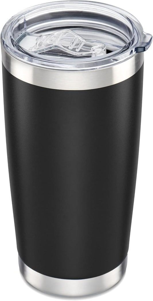 20 oz Tumbler with Lid Stainless Steel Double Wall Vacuum Insulated Tumblers Powder Coated Cups Travel Mug Keep Drinks Cold and Hot, Black