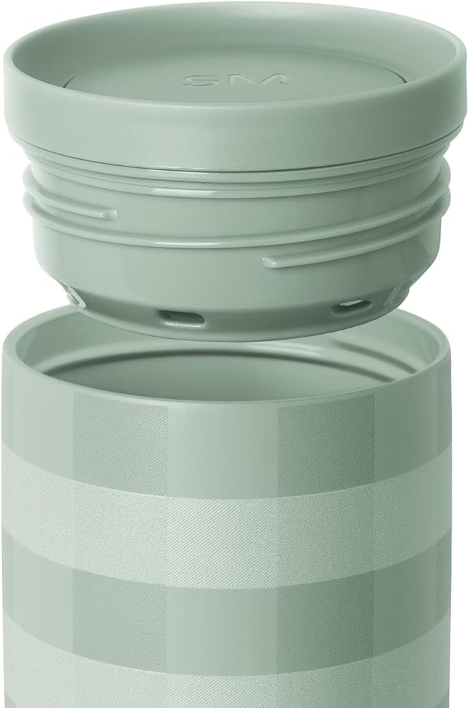 Simple Modern Voyager Signature | 16oz Travel Coffee Mug Tumbler with 360° Lid | Gifts for Women Men | Ceramic-Lined Insulated Stainless Steel Cold Brew Iced Coffee Cup | Eucalyptus Gingham