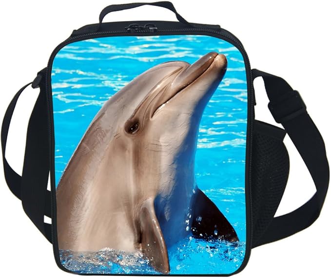 CAIWEI Animal Dinosaur Cat Shark Husky and Dolphin Insulated Lunch Box Cooler Bag (DOLPHIN 1)