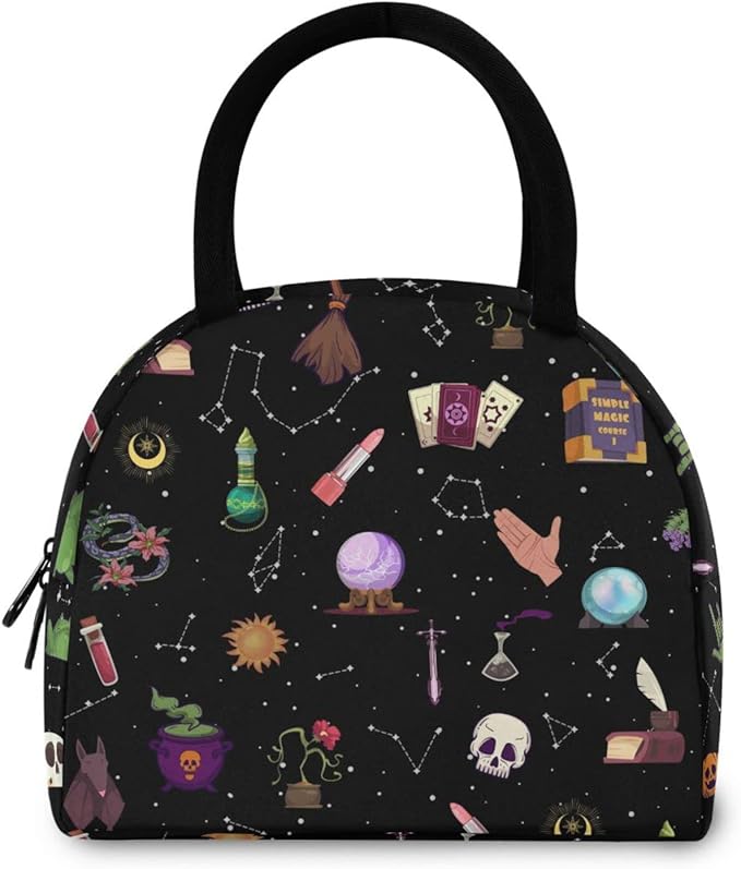 Witch Astrology Lunch Bag for Women Men Reusable Insulated Lunch Tote Bag for Office Work School Picnic Hiking