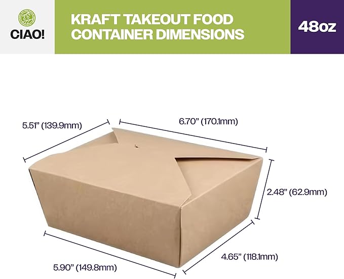 CIAO! Kraft Take Out Microwavable Food Containers, 48 oz No.8 (300/case)