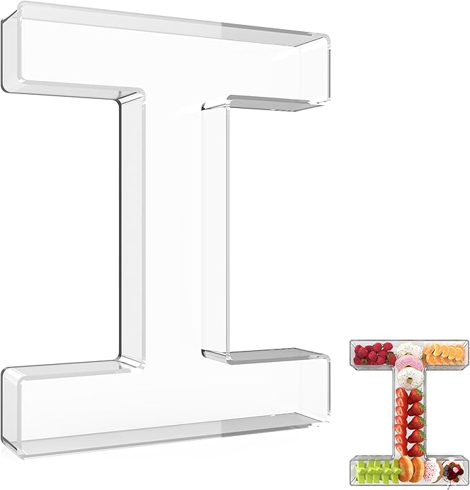 13.8" Extra Large Acrylic Letter Charcuterie Board Box, Reusable Fillable Letter Cake Candy Dish Display Serving Tray for Birthday Anniversary Party Decoration (I)