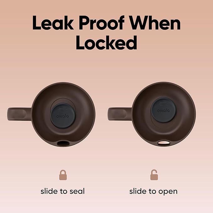 Owala SmoothSip Slider Stainless Steel Insulated Travel Mug with handle, 100% Leak Proof, For Hot and Cold Drinks, Travel Friendly with Sliding Lock Lid, 12oz, BPA Free, Leak Proof, Cozy Cocoa