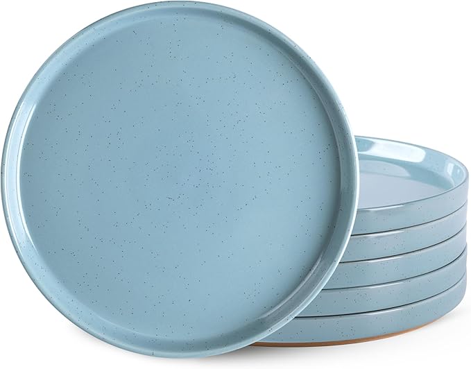 AmorArc Ceramic Dinner Plates Set of 6, 10.25 Inch Stoneware Plates for Kitchen,Modern Flat Dinnerware Dishes Set,Microwave& Dishwasher Safe, Scratch Resistant-Blue
