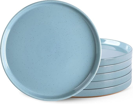 AmorArc Ceramic Dinner Plates Set of 6, 10.25 Inch Stoneware Plates for Kitchen,Modern Flat Dinnerware Dishes Set,Microwave& Dishwasher Safe, Scratch Resistant-Blue
