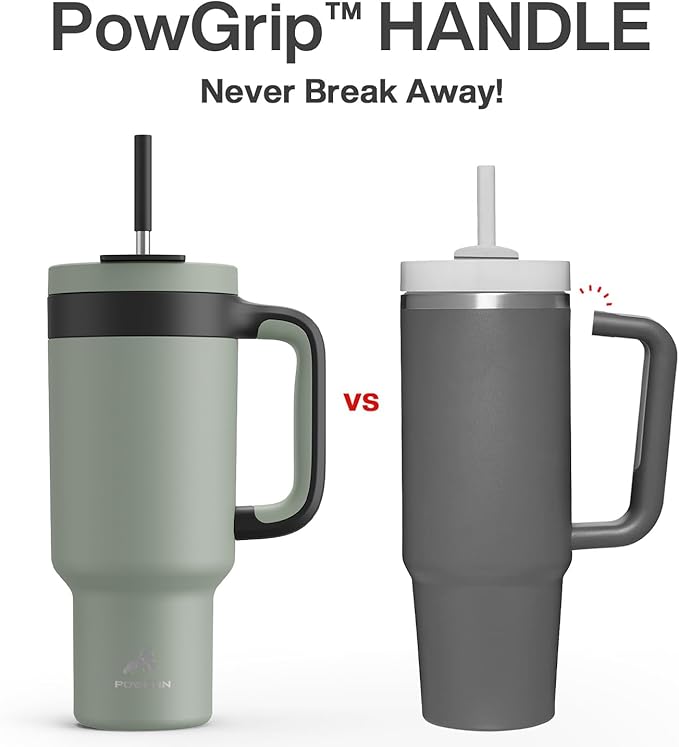 40 oz Tumbler with Handle, 2-in-1 Straw and Sip Lid, Leakproof, Dishwasher Safe, Insulated Stainless Steel Travel Coffee Mug, Keeps Cold for 34 Hours, Fits in Car Cup Holder (Agave)