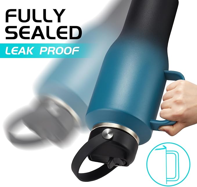 40oz Insulated Water-Bottle with Handle - Straw & Auto Chug Lid, Protective Boot, Carrier Bag, Stainless Steel Water Bottle, Leak-proof Coffee Tumbler, Skinny Flask Fit in Car Bike Cup Holder