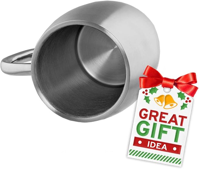 Stainless Steel Coffee Mugs with Lid (Set of 2) - 14 oz Double Walled Steel Coffee Glasses with Lid & Handle - Travel, Outdoor, Camping - Vacuum, Shatterproof, Durable