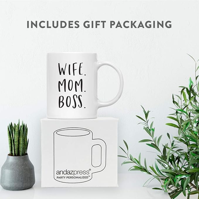 Andaz Press Mother's Day 11oz. Ceramic Coffee Tea Mug Gift for Mom, Wife. Mom. Boss, 1-Pack