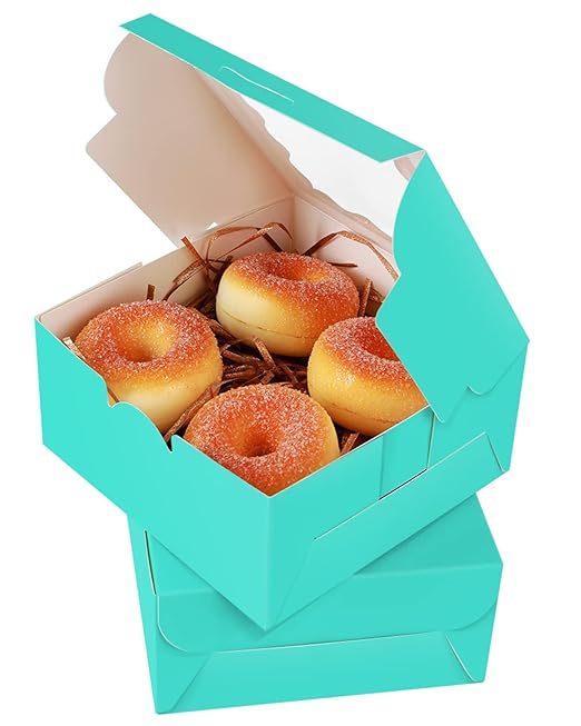 qiqee Mint Blue Cookie Boxes with Window 36packs 6x6x3 Mint Blue Bakery Box Pastry Box for Wedding Favor Birthday ＆ Party