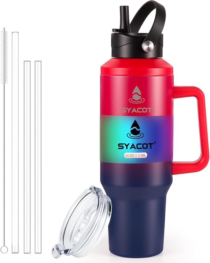 40 oz Tumbler with Handle and Straw or Convert to 40 oz Insulated Water Bottle Fits in Cup Holder. Stainless Steel Metal Water Flask with 2 Lids for Travel,Camping,Gym Sports Coffee Mug Thermal Cup
