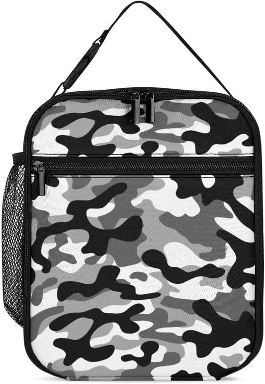 Black Camo Insulated Lunch Bags For Men Women Boys Girls Reusable Lunch Bags For Work Office Travel Easy-To-Clean Cooler Tote Reusable Lunch Box For School/Work/Picnic