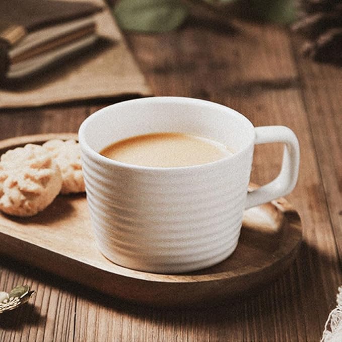 Simple Ceramic Coffee Cup, Striped Coffee Mug with Handle, Latte Cup, Milk Cup, Water Cup, Afternoon Tea Cup (Circle Grain)