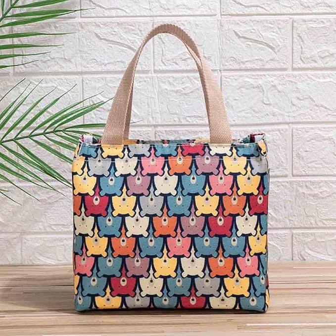 Cartoon canvas women's Japanese insulated handbag lunch box bag lunch bag bento bag (Style F)