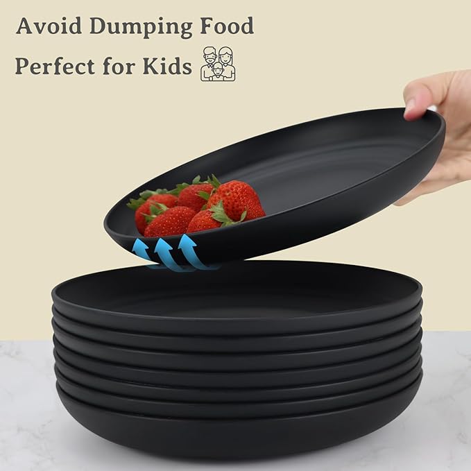 Wrova Wheat straw dinnerware set of 28 - Bowls and Plates Set for Dorm - Microwave and Dishwasher safe dish sets for kitchen,camping,indoors and out doors.Black