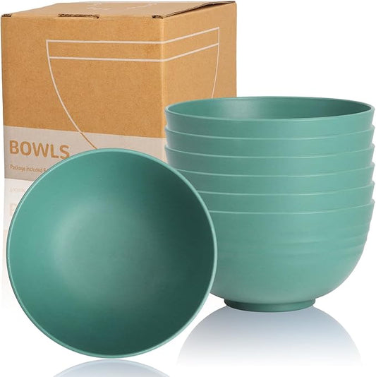 Wrova 6-piece Wheat Straw Bowls sets 26oz,Alternative Plastic Bowls Reusable for indoors and outdoors,Microwave-able and Dishwasher Safe Bowls Sets Easy to Clean.Green Series