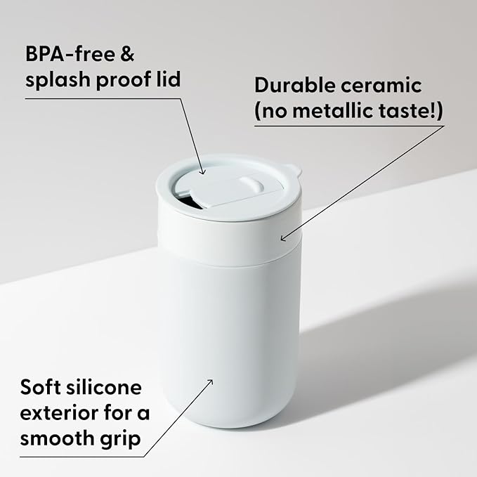 W&P Porter Ceramic Mug w/ Protective Silicone Sleeve, Terrazzo Charcoal 16 Ounces | On-the-Go | Reusable Cup for Coffee or Tea | Portable | Dishwasher Safe