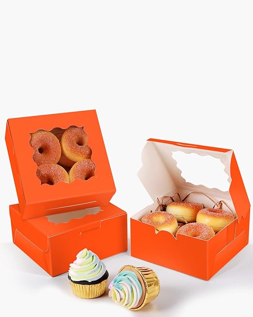 qiqee Orange Cookie Boxes with Window 36packs 6x6x3 Orange Bakery Box Pastry Box for Wedding Favor Birthday ＆ Party