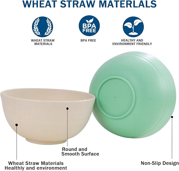 Rubtlamp Wheat Straw Plates and Bowls sets, Reusable Plastic Plate Set for 4, Kitchen Wheat Straw Dinnerware Sets (Spring Four Colors) Include Dinner Platos, Dessert Platos, Cereal Bowls, Cups