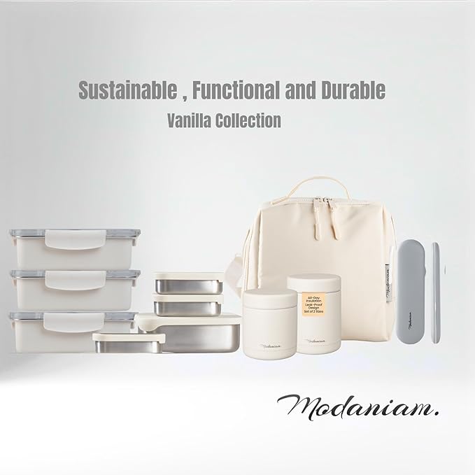 Stainless steel vaccum Insulated Food Jars set (16Oz,12 OZ) wide mouth, Lunch Containers,Thermal Insulated food container, Hot Food Lunch Box, Cold Food Lunch Container- Vanilla Dreams