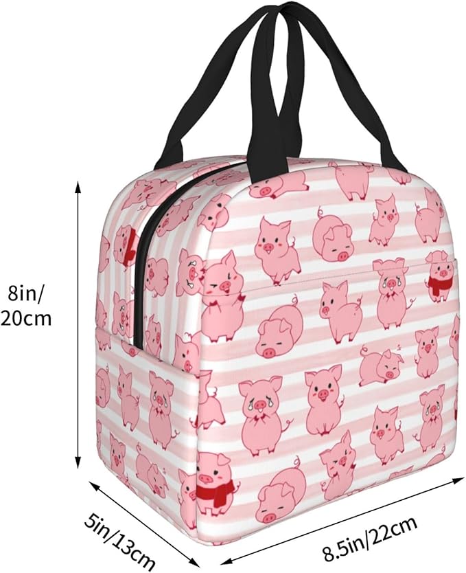 Pink Pig Lunch Box Animal Lunch Bag Insulated Reusable Lunch Tote Bag Cooler Tote Bag for Men Women