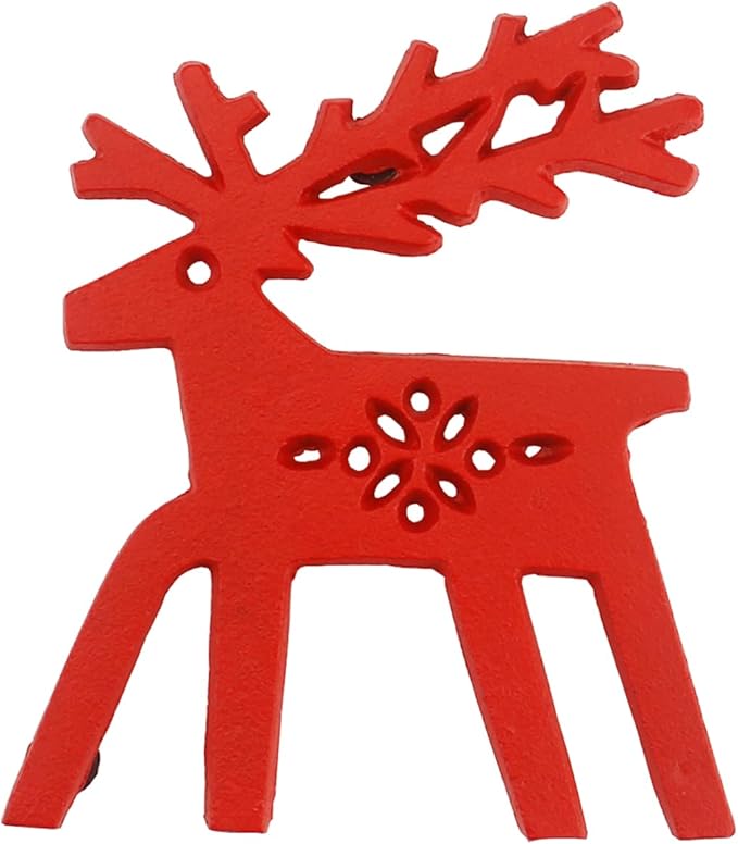 Tinsow Christmas Cast Iron Trivet for Hot Dishes Pot Holder for Kitchen Or Dinning Table Red Cup Mug Coasters coTrivet with Rubber Pegs Feet Red Elk Snowflake (Elk)