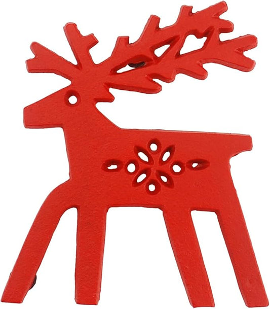 Tinsow Christmas Cast Iron Trivet for Hot Dishes Pot Holder for Kitchen Or Dinning Table Red Cup Mug Coasters coTrivet with Rubber Pegs Feet Red Elk Snowflake (Elk)