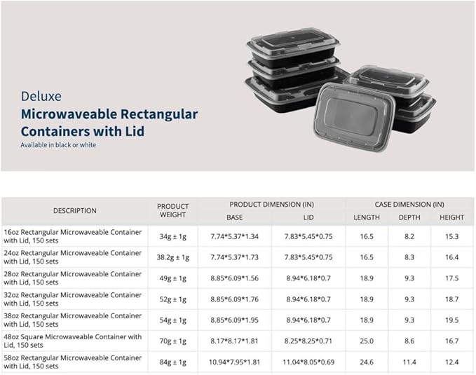 TIYA Food Containers - 32 oz Bulk 150 Pack with Lids - Rectangular Plastic To-Go Containers - Reusable, Microwavable, Dishwasher Safe - Leak-Proof for Meal Prep - BPA-Free