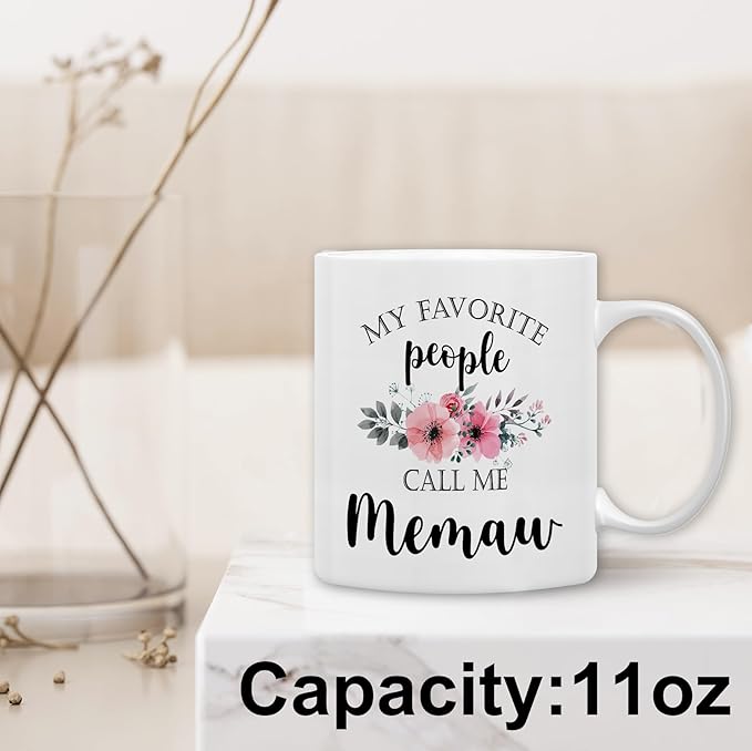 QASHWEY Memaw Coffee Mug, Memaw Gifts for Grandma, Grandma Coffee Mugs, MemawGifts from Grandkids, Mothers Day Mug Tea Cup Gift for Memaw, My Favorite People Call Me MemawCoffee Cups Ceramic 11oz