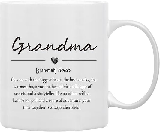 QASHWEY Grandma Mug, Grandma Coffee Mug, Grandma Gifts, Mothers Day Gifts for Grandma from Grandkids, Grandma Mug Tea Cup Gifts for Grandma Grandmother, Grandma Definition Coffee Cups Ceramic 11oz