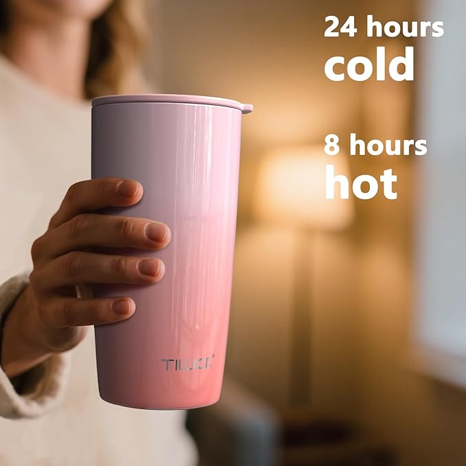 TILUCK 20 oz Tumbler with Leak-Proof Lid, Vacuum Insulated Stainless Steel Coffee Mug, Double-Walled Travel Tumbler for Hot and Cold Drinks(GradientRed, 20oz)