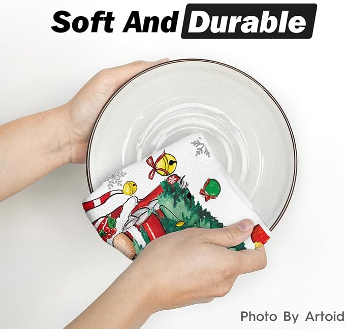 Artoid Mode Gnomes Xmas Trees Christmas Kitchen Towels Dish Towels, 18x26 Inch Daily Seasonal Winter Decoration Hand Towels Set of 2