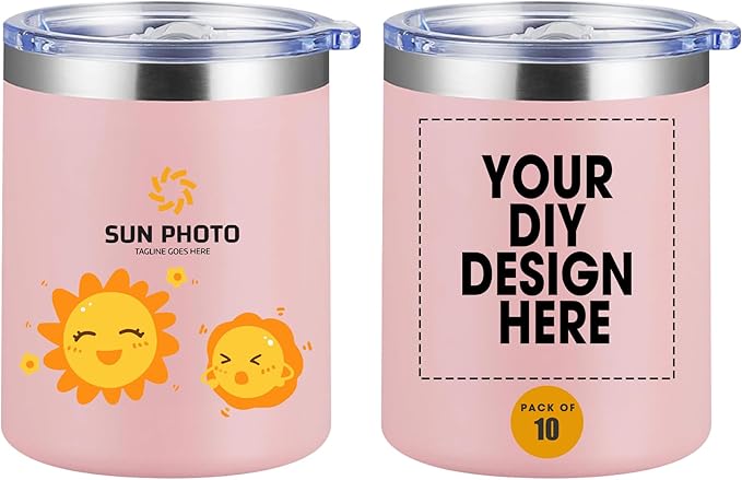Personalized Custom Tumbler Print in USA 12oz 10Pcs Stainless Steel Travel Coffee Cup with Lid & Straw Double Wall Insulated Mug With Colorful Text Logo Photo