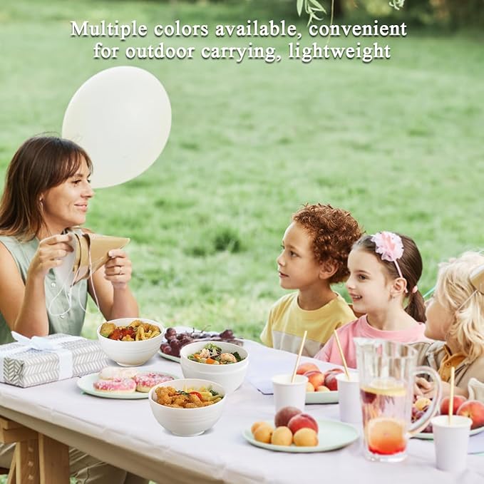 Berglander White Plastic Bowls Set of 12 Pieces 25oz, Reusable and Sturdy Ramen Bowl, Soup Bowls, Cereal Bowl for Adult, Kids, Home, Restaurant, Garden, Picnic, Camping, Poolside, Outdoor