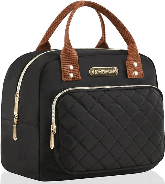 Buringer HOMESPON Lunch Bag for Woman Man Adults with Front Pocket Insulated Lunch Tote Lunch Box Container for Work Picnic or Travel（Golden Black）