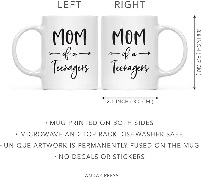 Andaz Press Mother's Day 11oz. Ceramic Coffee Tea Mug Gift for Mom, Mom of Teenagers, 1-Pack