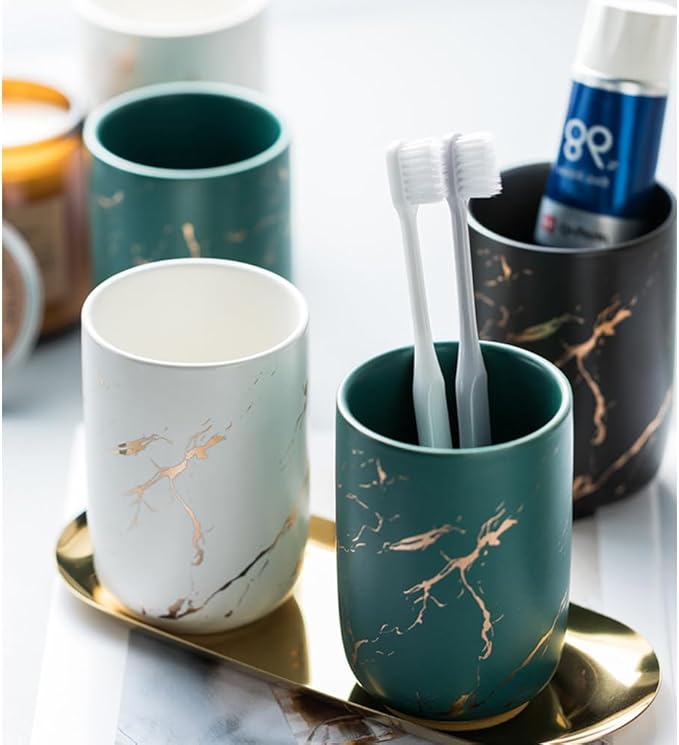 Ceramic Toothbrush Holder, Nordic Toothbrush Cup, Simple Stone Mug. (White)