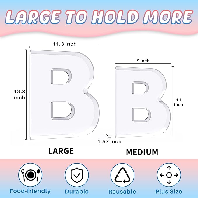 13.8" Extra Large Acrylic Letter Charcuterie Board Box, Reusable Fillable Letter Cake Candy Dish Display Serving Tray for Birthday Anniversary Party Decoration (B)