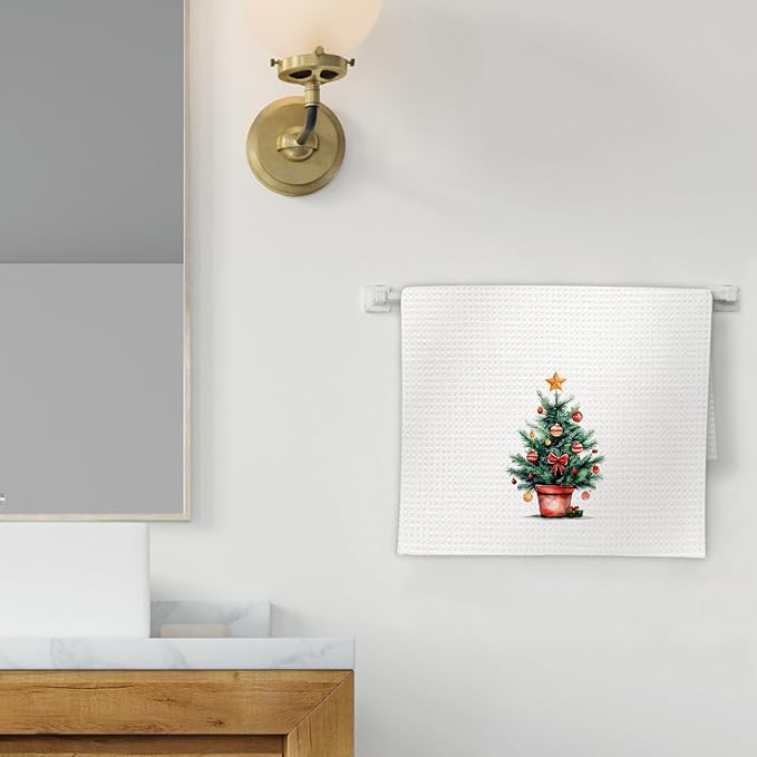 Christmas Tree Kitchen Towels, Christmas Winter Dish Towels, Xmas Tree Winter Holiday Decorative Hand Towels for Bathroom, Rustic Xmas Farmhouse Kitchen Bathroom Decor(16x24 Inch)