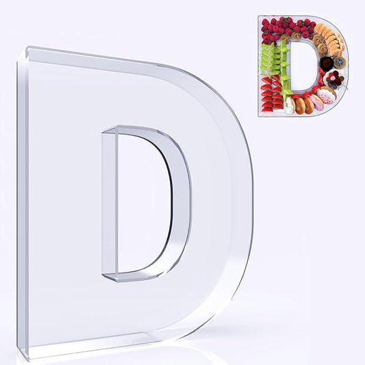 11" Acrylic Letter Charcuterie Box, Reusable Fillable Alphabet Number Shaped Form Tray for Birthday Anniversaries, Party Decorative Serving Plates Display Candy Cake (D)