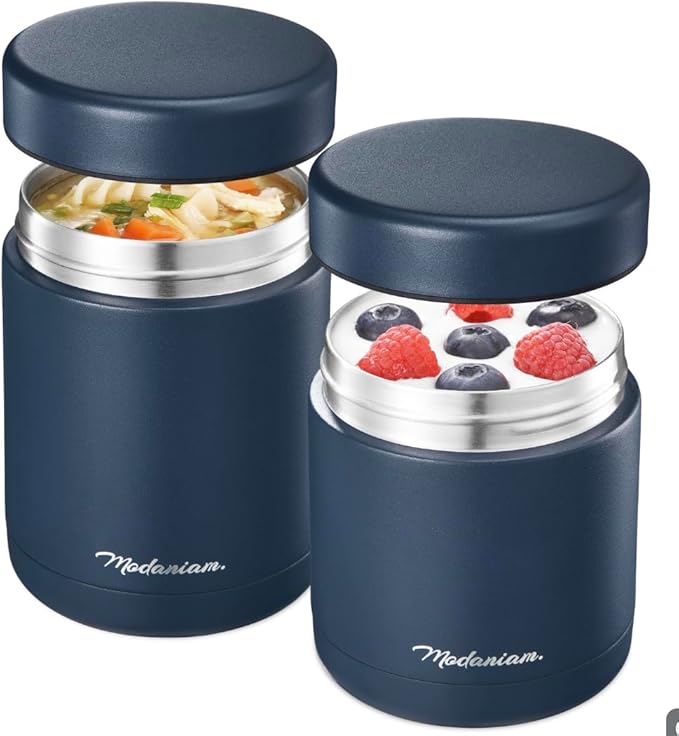 Stainless steel Insulated Food Jars set (16Oz + 12 OZ) wide mouth, Insulated Lunch Containers,Insulated food container, Hot Food Lunch Container, Hot Lunch Box - Midnight Navy