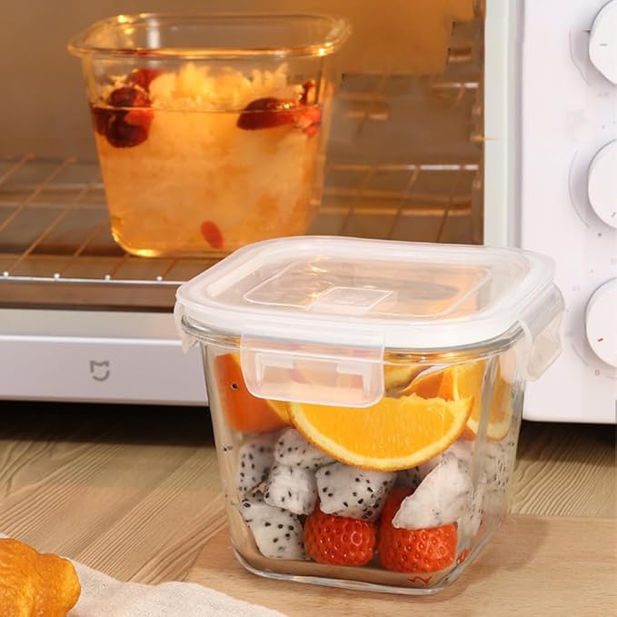 Square Glass Food Storage Containers, 4 Cup Glass Soup Container with Airtight Lids,Square Food Meal Prep Bowls for Salad soupleftovers, Fridge、Microwave、Dishwasher Safe (4 Pack)
