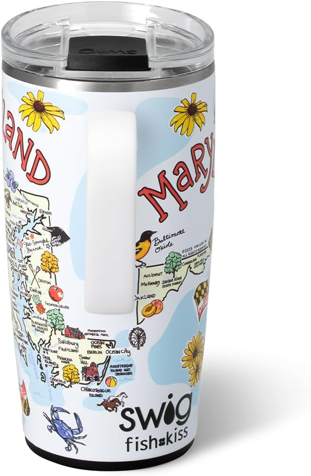 Swig Life 22oz Travel Mug, Insulated Tumbler with Handle and Lid, Travel Coffee Mug, Cup Holder Friendly, Stainless Steel 22 oz Tumbler, Reusable Insulated with Lid (Maryland)