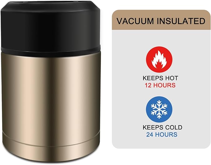28oz Soup Thermos, Stainless Steel Thermos for Hot Food, Wide Mouth Food Thermos Jar, Insulated Lunch Container Leak Proof Vacuum Thermal Flask(gold)