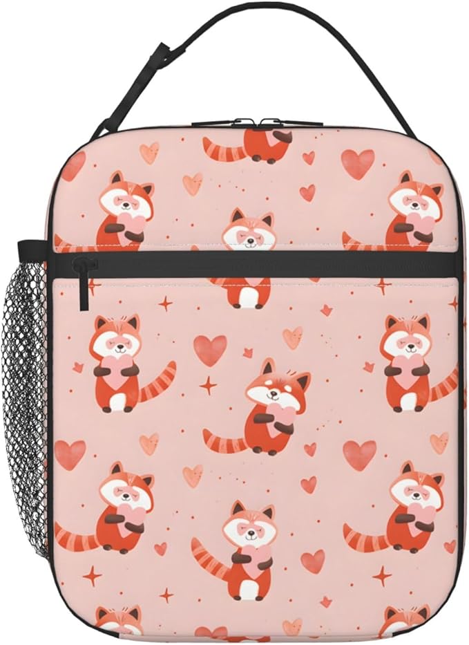 Red Panda and Hearts Lunch Box for Women Men, Insulated Lunch Box, Reusable Lunch Bag for Office, Work, Picnic, Travel