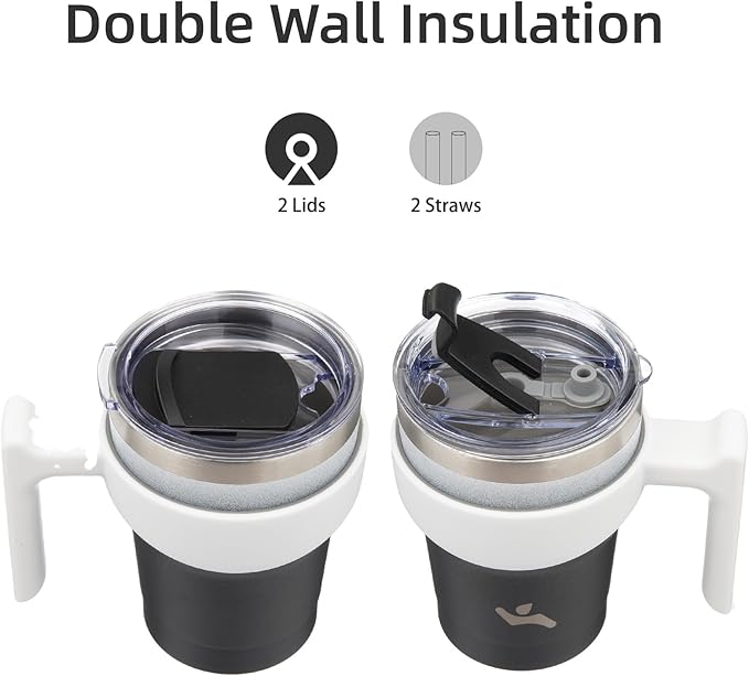 10 oz Tumbler with Handle and 2 Straw 2 Lid, Insulated Water Bottle Stainless Steel Vacuum Cup Reusable Travel Mug,Day Night