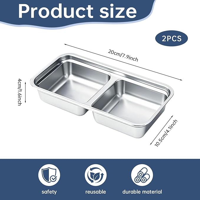 Stainless Steel Snack Containers, 2 PCS Grab and Go Double Compartment Container, Reusable Snack Containers with Lids for Outdoor Camping Food Storage