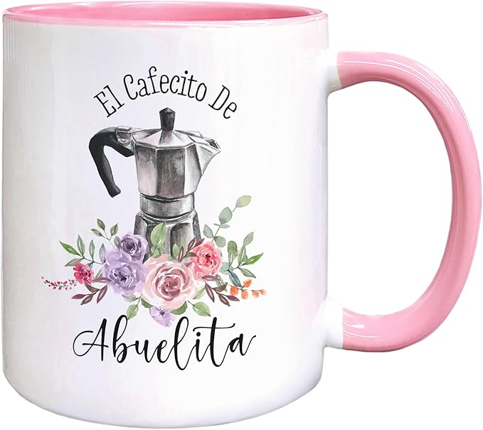QASHWEY Abuelita Gifts Coffee Mugs, Grandma Gifts, Mothers Day Grandma Mug Coffee Tea Cup Gifts for Grandmas SpanishAbuelita, El Cafecito De Abuelita CoffeeCups Ceramic 11oz (Pink)