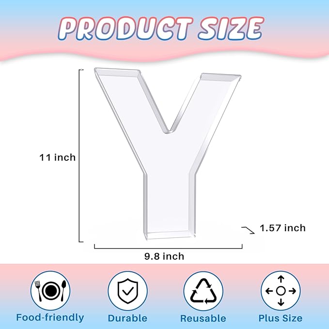 11" Acrylic Letter Charcuterie Box, Reusable Fillable Alphabet Number Shaped Form Tray for Birthday Anniversaries, Party Decorative Serving Plates Display Candy Cake (Y)